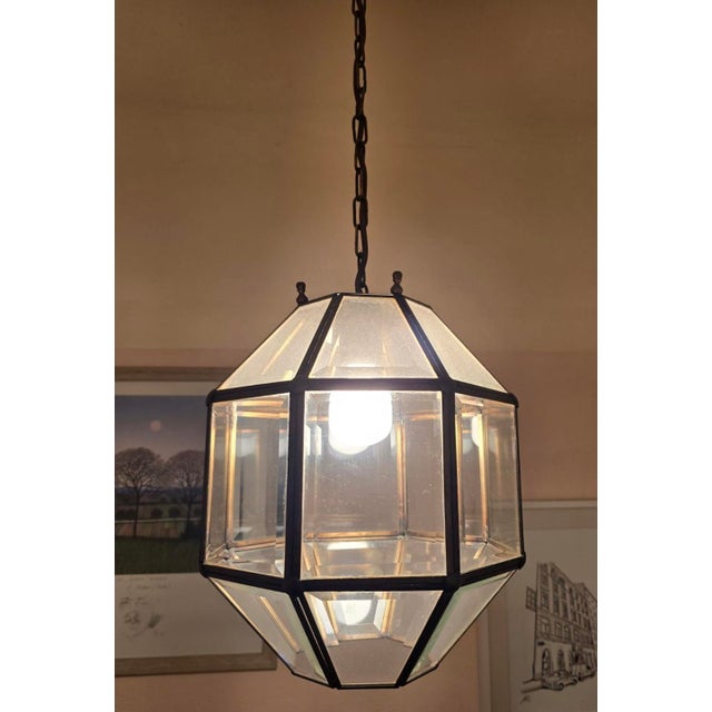Antique Vienna Secession Pendant Lantern with Beveled Glass attributed to Adolf Loos, Vienna, 1900s For Sale - Image 4 of 9