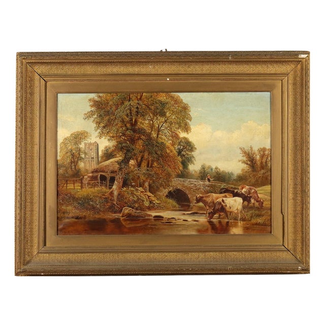 W. V. Tippel, Landscape with Cows and Shepherd, 1886, Oil on Canvas For Sale