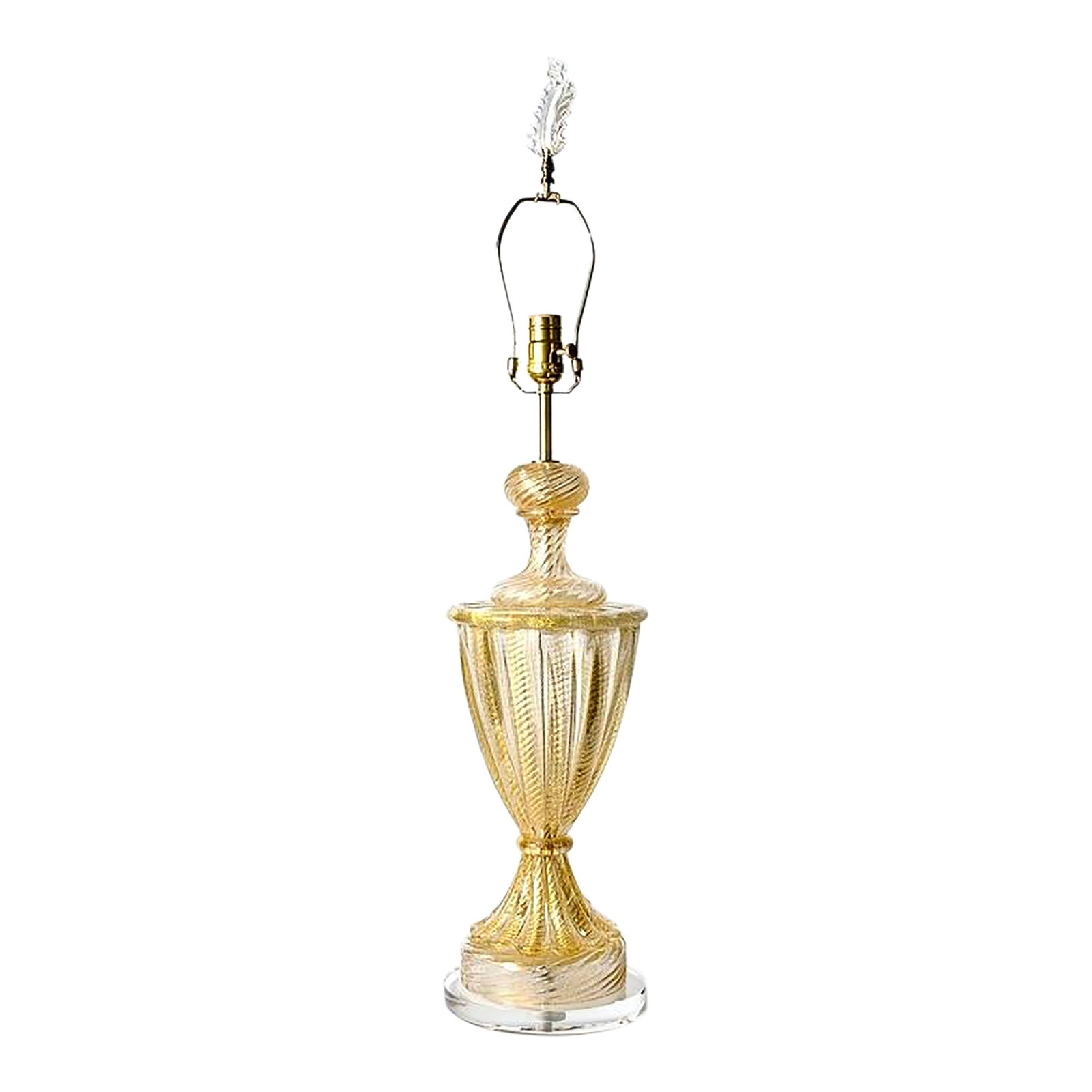 Italian Murano Clear Glass & Gold Rope Table Lamp, 1970s | Chairish