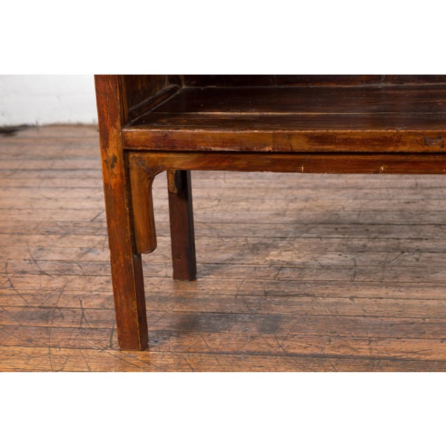 Chinese Qing Dynasty 19th Century Bookcase with Four Shelves and Dark Patina For Sale - Image 12 of 13