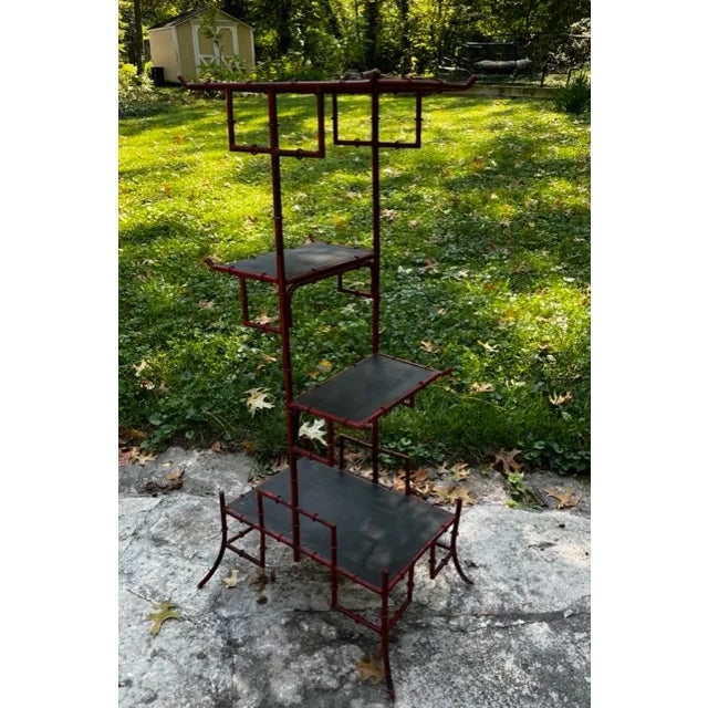 Late 20th Century Chinoiserie Red Plant Stand For Sale - Image 9 of 11