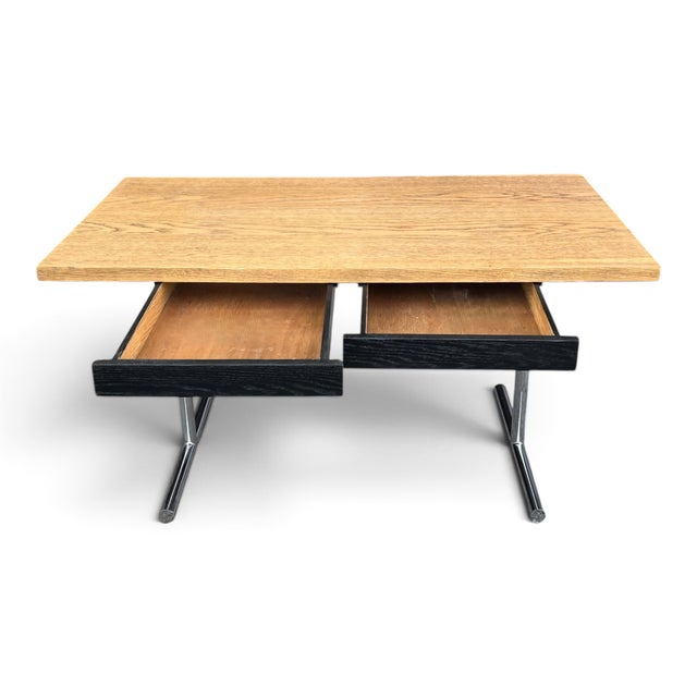Vintage Mid-Century Modern Oak Writing Desk With Black Drawers & Chrome Base For Sale - Image 11 of 15