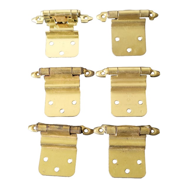 Set of 6 Brass Hinges With Vintage Design Stamped 1967 Patent For Sale