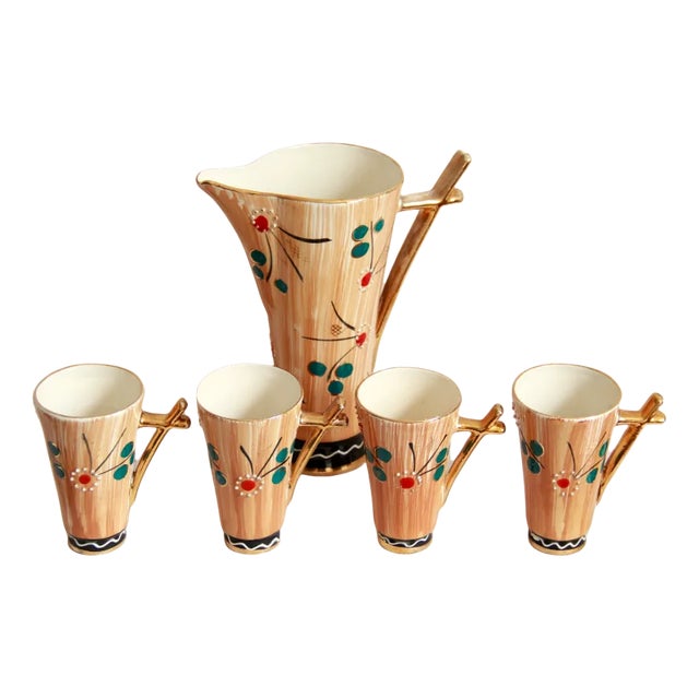 Mid-Century Ceramic Margherite Pitcher and Glasses, Italy, 1950s, Set of 5 For Sale