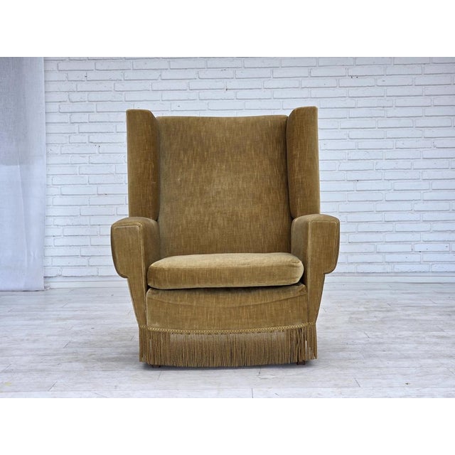 Vintage Danish Highback Chair in Yellow Furniture Velour, 1970s For Sale - Image 18 of 18