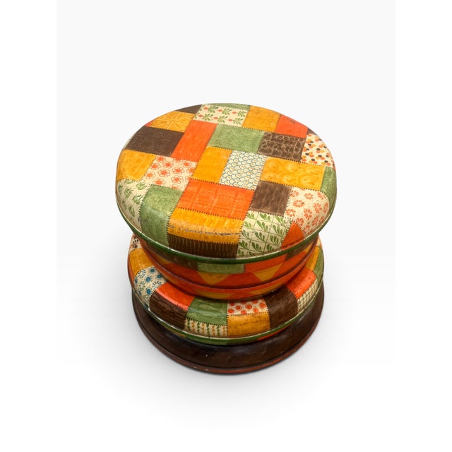 Mid 20th Century Vintage Italian Hand-Painted Metal Patchwork Drum Stool / Side Table For Sale - Image 5 of 11