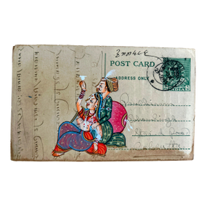 Mid 20th Century Vintage Indian Hand Painted Rajasthani Paper Postcard