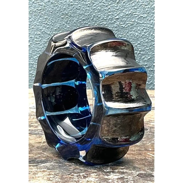 Vintage Blue Sculptural Art Glass Gear Sculpture For Sale - Image 12 of 12