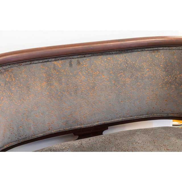 Traditional Vintage Curved Mahogany and Crushed Velvet Settee Bench For Sale - Image 3 of 7