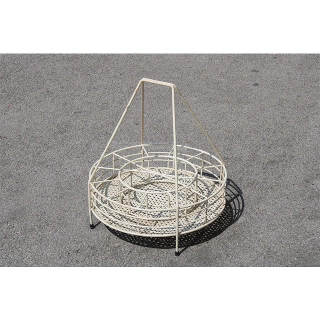 White Italian Round Lacquered Metal Bottle Rack in the Style of Mathieu Matégot, 1950s For Sale - Image 8 of 9