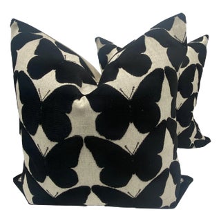 Black & Flax Butterfly Pillows- a Pair For Sale