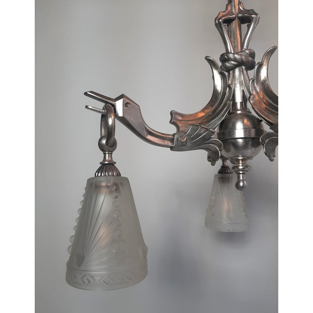 Metal Art Deco Ceiling Lamp in Nickel-Plated Bronze by Charles Schneider, Paris, France, 1920s For Sale - Image 7 of 13