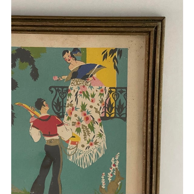 Vintage Small Lithograph Print “Serenade” by French Illustrator George Barbier, Framed For Sale - Image 4 of 7