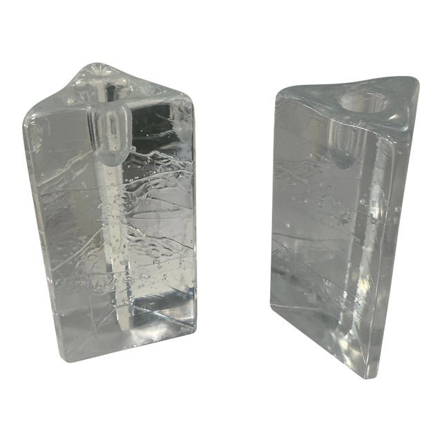 Pair of 1970s Ittala Arkipelago Triangle Glass Candleholders For Sale