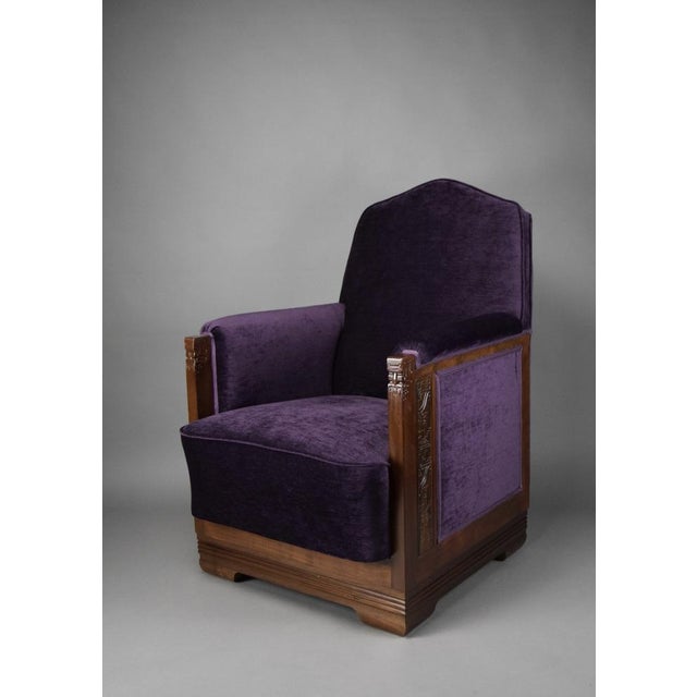 Art Deco Jatoba Wood and Purple Velvet Lounge Chair, 1930 For Sale - Image 10 of 13