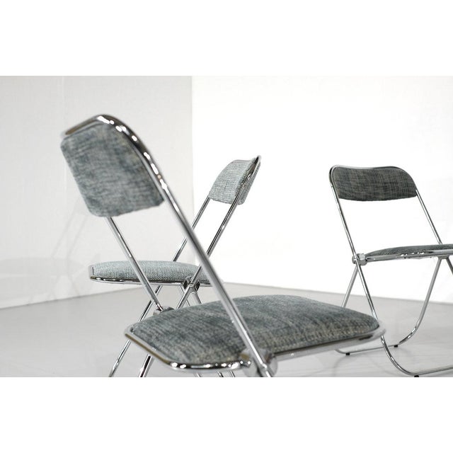 Chrome Folding Chairs with Fabric, 1970s, Set of 9 For Sale - Image 6 of 15