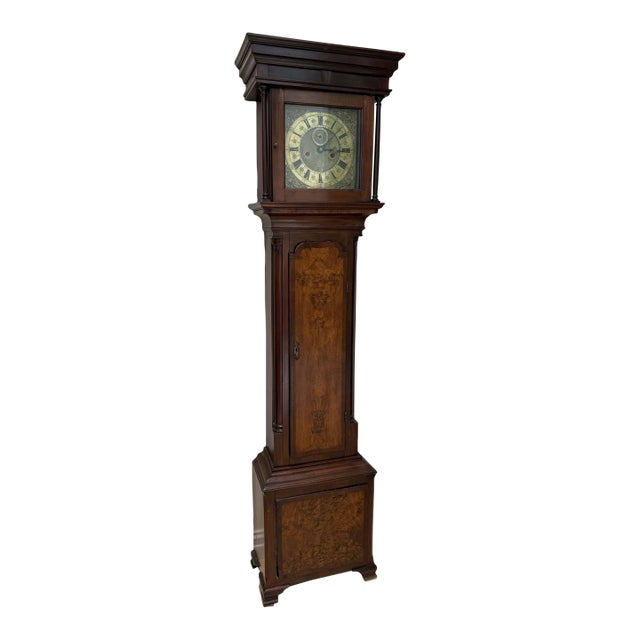 Circa 1820 Brass Face English 8 Day Grandfather Clock For Sale