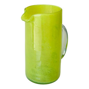 Vintage Mid-Century Modern Art Glass Pitcher – Lime Green Crackle Dimple Design, Hand-Blown
