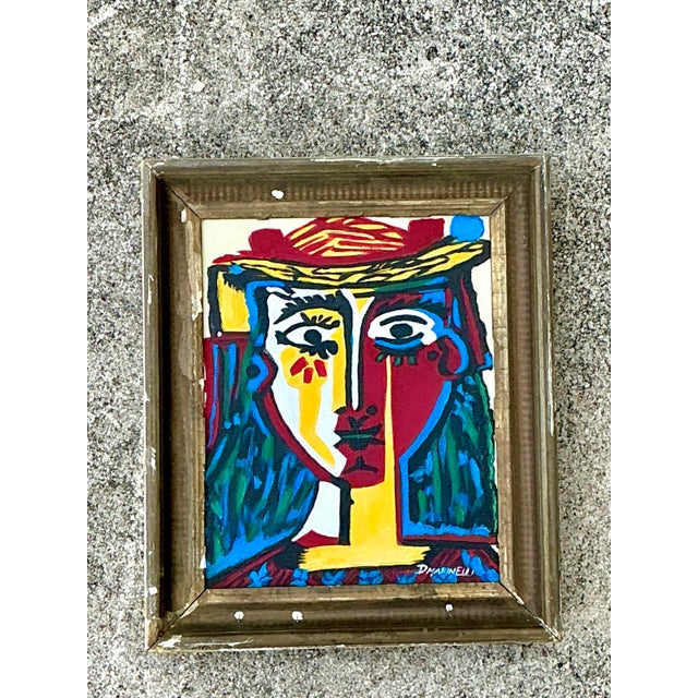 This striking original oil on canvas, an expressive homage to Pablo Picasso by artist D. Marinelli, captures the essence...