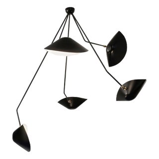 Modern Black Five Curved Fixed Arms Spider Ceiling Lamp by Serge Mouille For Sale