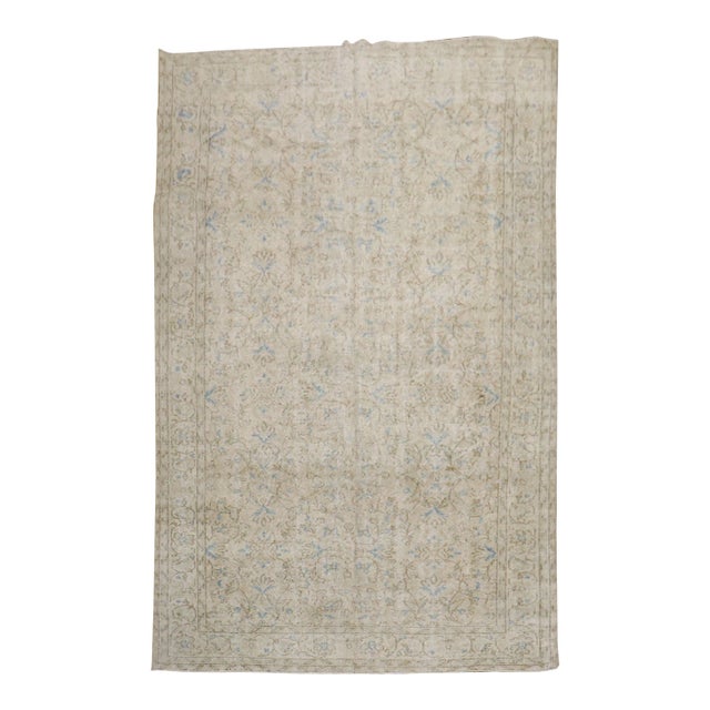 Neutral Off White Blue Vintage Turkish Rug, 6'7'' X 10' For Sale