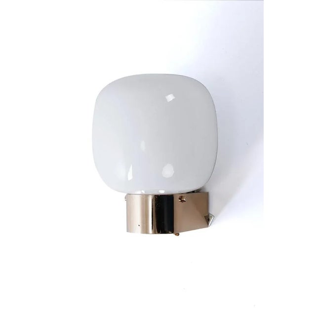 Brass Wall Lamp in White Glass For Sale - Image 3 of 9