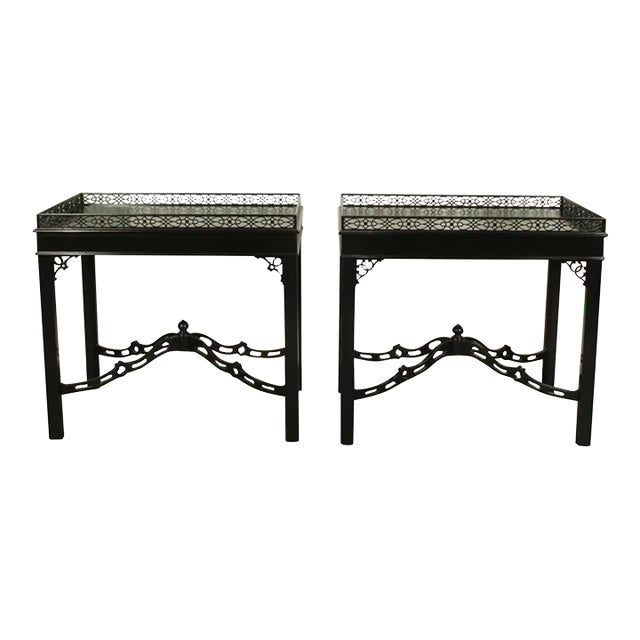 1990s Black Lacquer Tea Tables, Pair For Sale