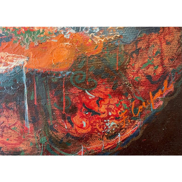 Red Franz Anton Coufal, Austrian Magic Realist Oil Painting Vibrant Village Landscape Scene Franz Coufal For Sale - Image 8 of 12