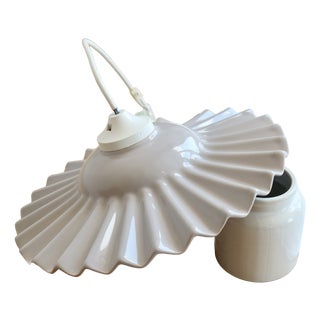 Vintage Pleated Ceramic Pendant Light in Lilac and Taupe, 1990s For Sale