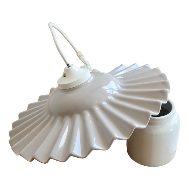Vintage Pleated Ceramic Pendant Light in Lilac and Taupe, 1990s For Sale