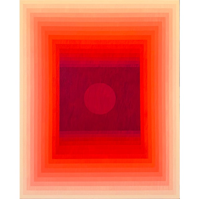 Contemporary Abstract Acrylic on Canvas "Focus Amongst Noise (Orange DPP / Red Violet)" by Andy Harwood For Sale - Image 4 of 7