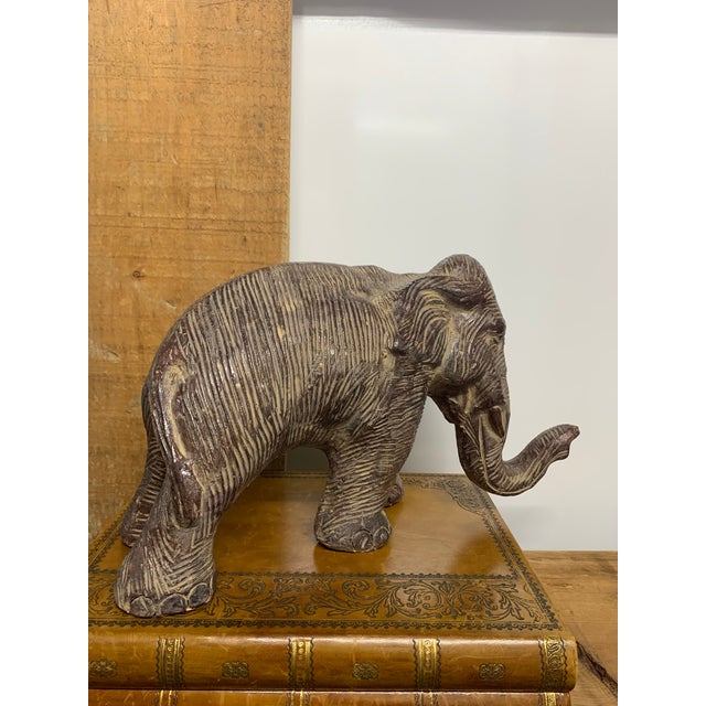 Figurative Vintage Textured Ceramic Elephant Sculpture For Sale - Image 3 of 5