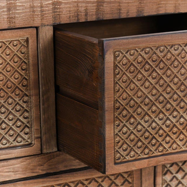 2020s Bali Boho Carved 11-Drawer Console Table For Sale - Image 5 of 8