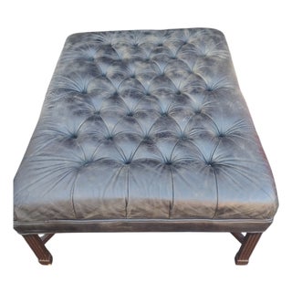 A Classic Leather Chesterfield Ottoman Ready to Add a Touch of Vintage Elegance to Your Home. For Sale