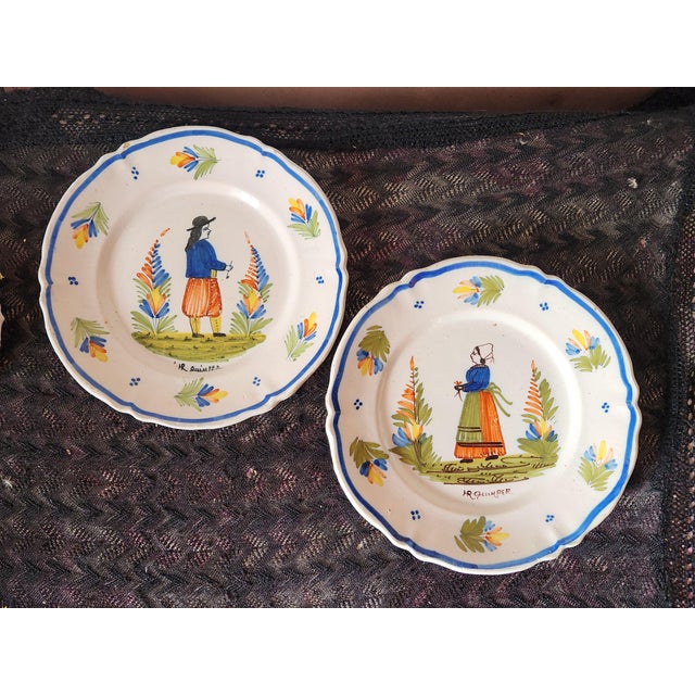 Antique French Decorative Folk Art Plates from HR Quimper, 1800s, Set of 2 For Sale - Image 15 of 15