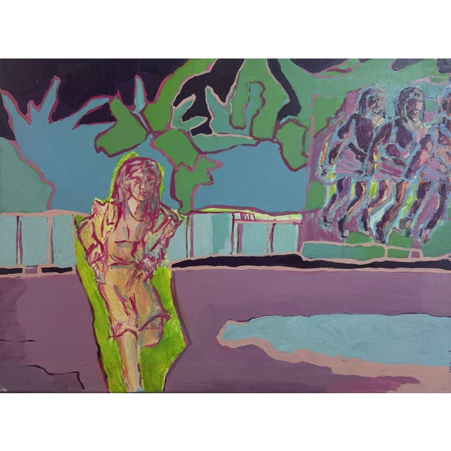 Unframed Acrylic on Canvas Title "Run" by Danka Krol This vibrant acrylic painting captures the energy of a runner in a...