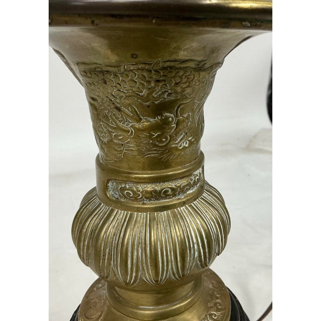 Petite Vintage Asian Brass Dragon Motif Lamp For Sale In Providence - Image 6 of 11