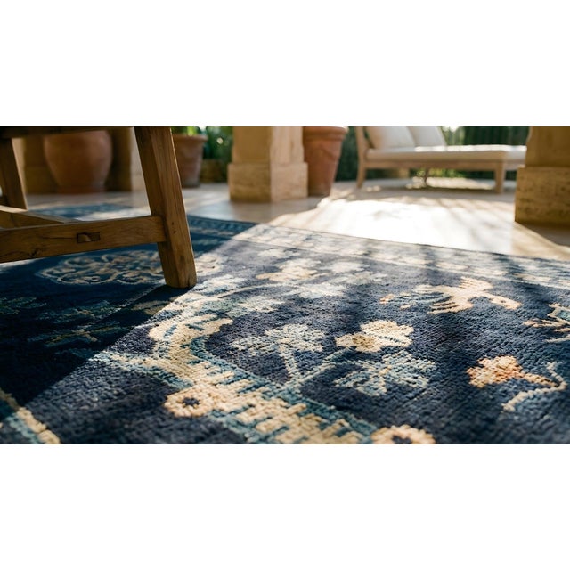 Attractive Navy Background Color With Delicate Geometric Design Antique Chinese BaoTou Rug For Sale In New York - Image 6 of 8