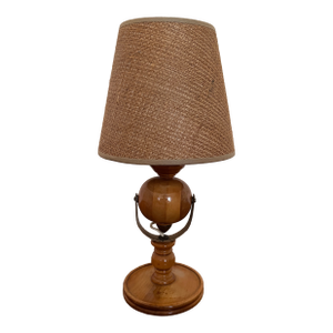 Mid 20th Century Mid-Century Modern Turned Wood Lamp With Woven Shade