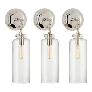 Thomas O'Brien for Visual Comfort Polished Nickel Cylinder Wall Sconces - Set of 3 For Sale