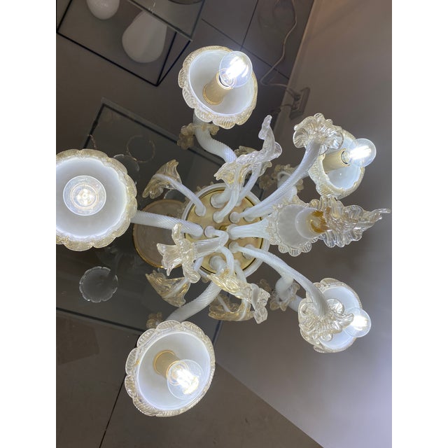 Table Lamp 5 Arms Murano Glass in White and Gold For Sale - Image 10 of 12