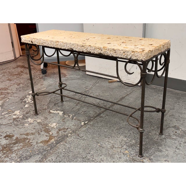 Traditional Artisan Made Fossilized Stone Console Table For Sale - Image 3 of 6