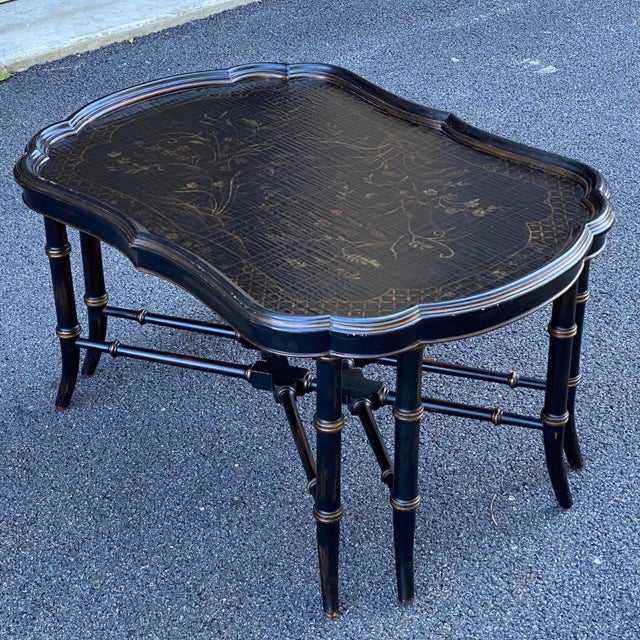 Ethan Allen Mirabelle Black Chinoiserie Faux Bamboo Coffee Table Chairish