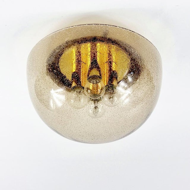 Stunning space age glass ceiling mount fixture from limburg (germany, 1970s). The mushroom shaped shade is made of hand-...