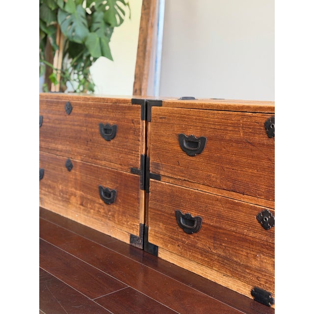 Metal Antique Japanese Tansu Chests, Pair – Meiji Style Kimono Storage With Iron Hardware For Sale - Image 7 of 12