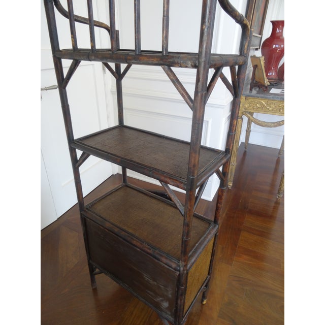 1970s Vintage Burnt Bamboo Etagere For Sale - Image 4 of 7