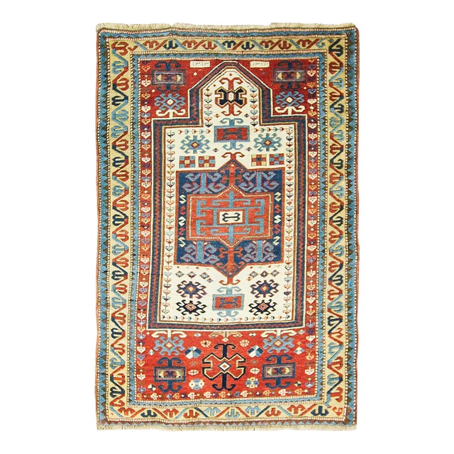 Antique Caucasian Kazak Prayer Rug For Sale