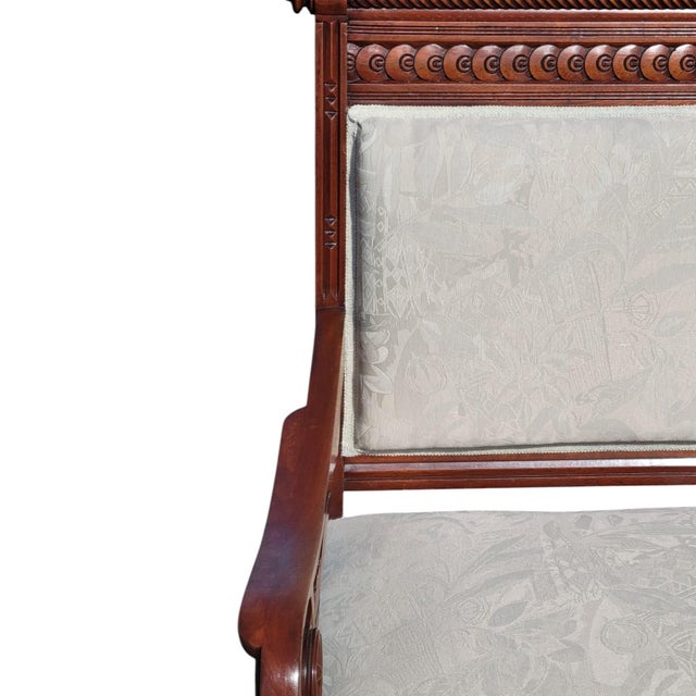 Antique 19th C Eastlake Loveseat Refinished Walnut Victorian Upholstered Settee For Sale - Image 13 of 18