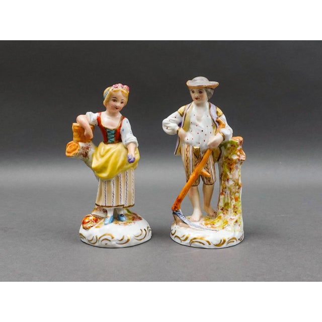 Manufacture de Sevres Vintage Sevres France Antique Porcelain Hand Painted Farm Lady & Gentleman Figurines- a Pair For Sale - Image 4 of 8