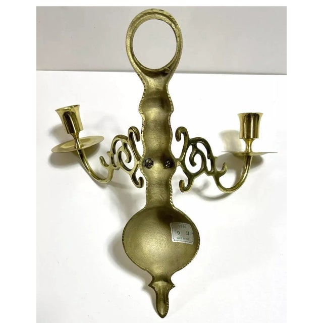 Vintage Brass Double-Arm Wall Candle Sconces – Pair For Sale In Louisville - Image 6 of 9